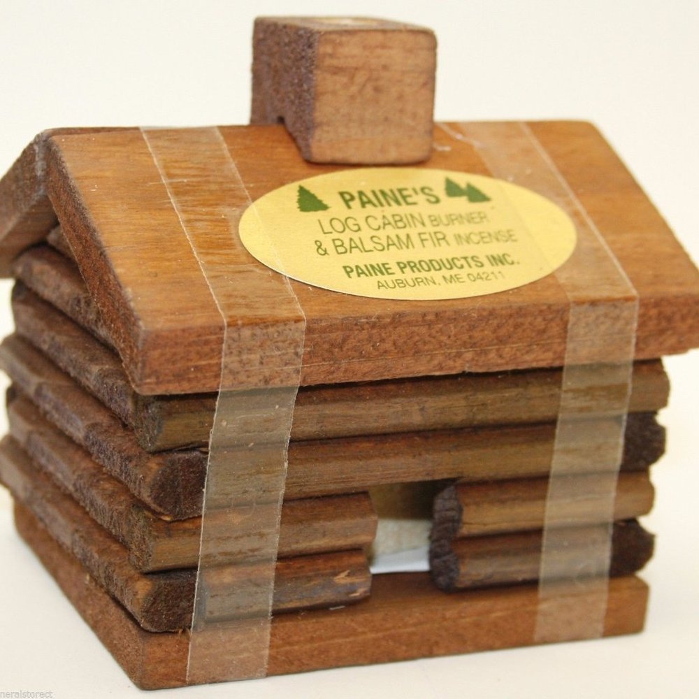 small LOG CABIN INCENSE BURNER 2.5"x3.5" with 10 balsam fir logs by Paine's